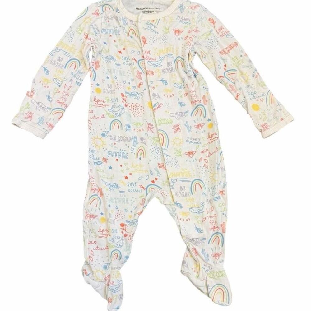 Magnetic Me newborn long sleeve footie with rainbow and cloud print